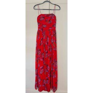 Erin Fetherston Red Chiffon Floral Maxi Dress